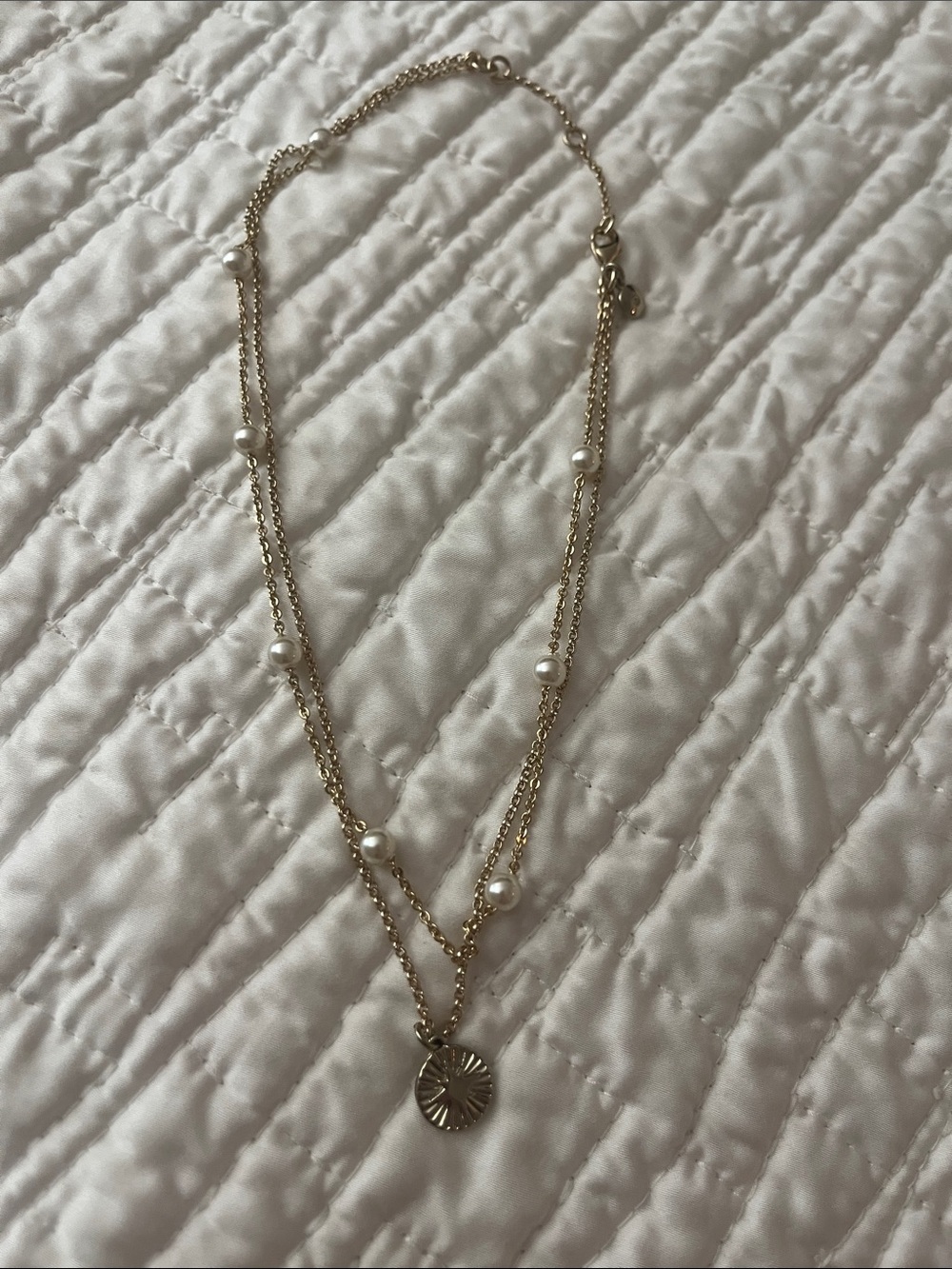 Gold Pearl Layered Pendant Necklace
